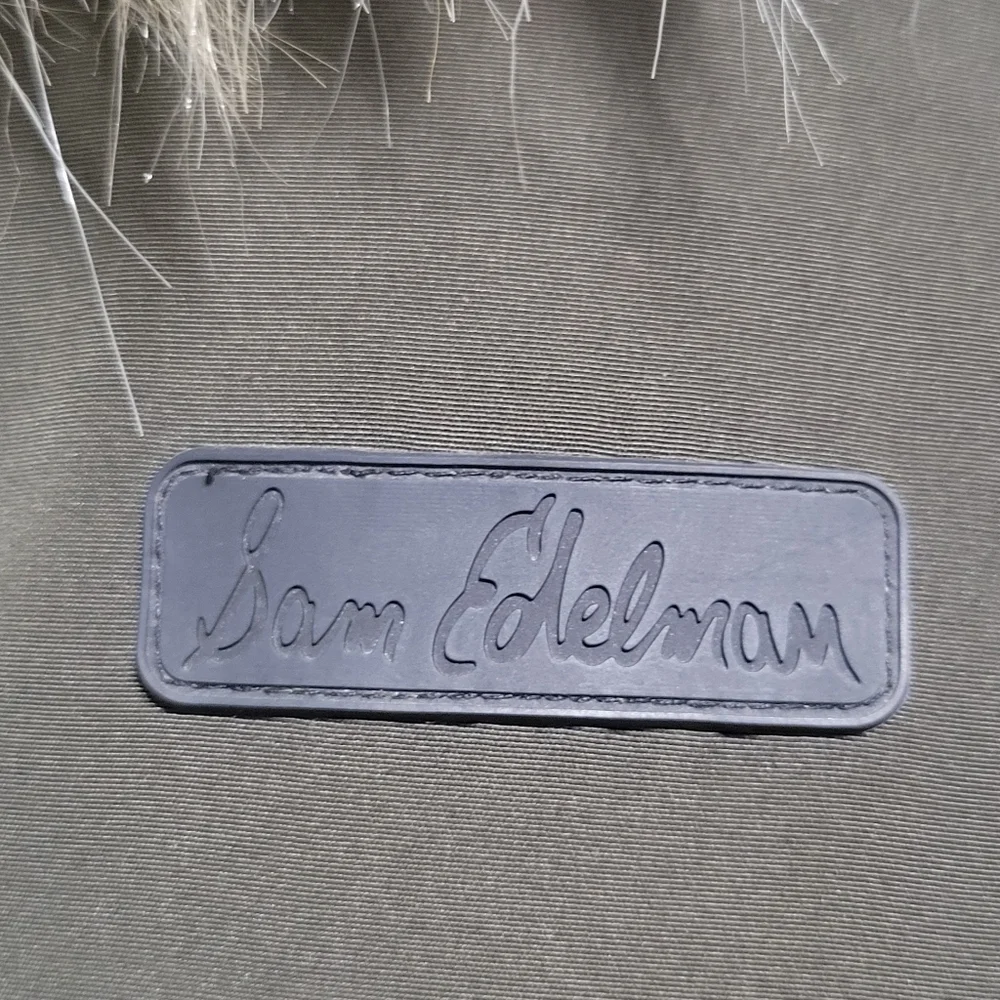 Sam Edelman Women's Faux Fur Lined Mid Puffer Coat Size M Green Removable Hood - Picture 12 of 16